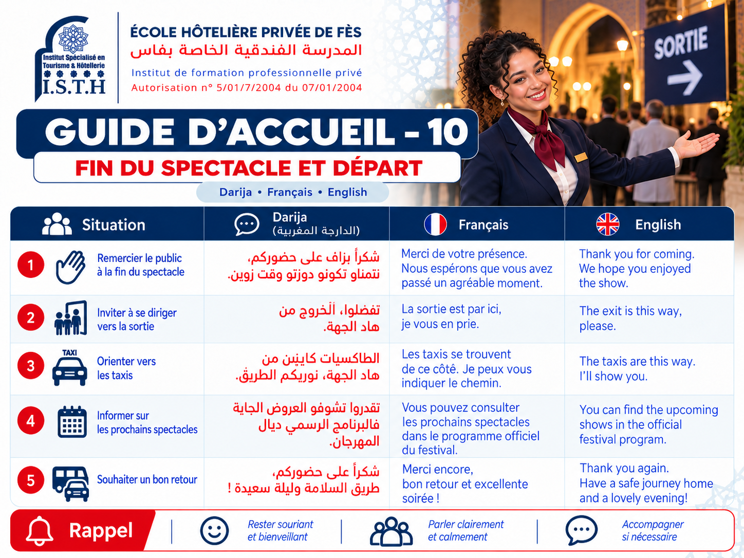 ISTH F&egrave;s - Guide d&rsquo;accueil 10 sur 10  : Fin du spectacle et d&eacute;part